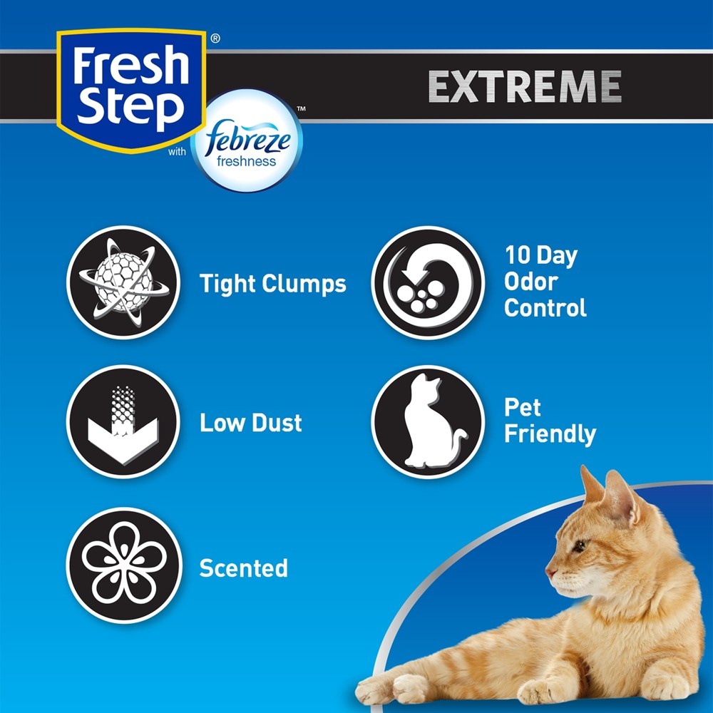 slide 2 of 6, Fresh Step Extreme With Febreze Freshness Scented Clumping Cat Litter, 25 lb