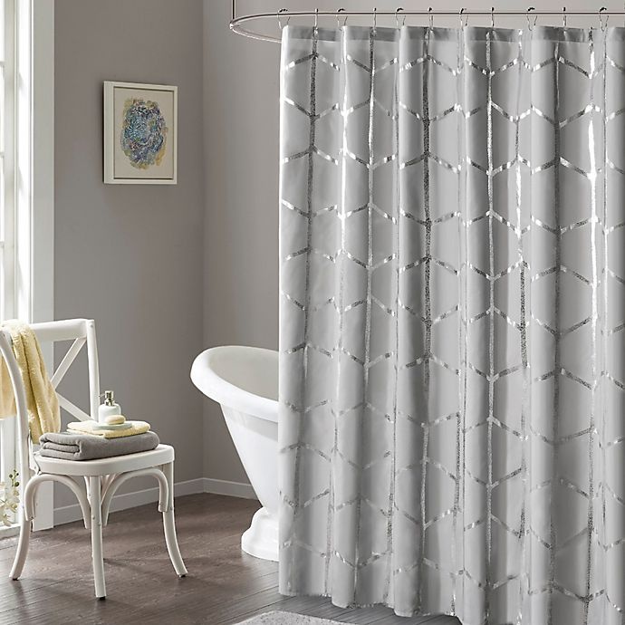 slide 1 of 1, Intelligent Design Raina Metallic Shower Curtain - Grey, 1 ct