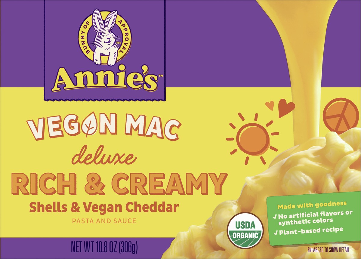 slide 11 of 13, Annie's Deluxe Vegan Mac and Cheddar Shells, Vegan Macaroni and Cheese, 10.8 oz, 10.8 oz
