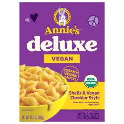 Annie's Deluxe Vegan Mac and Cheddar Shells, Vegan Macaroni and Cheese, 10.8 oz