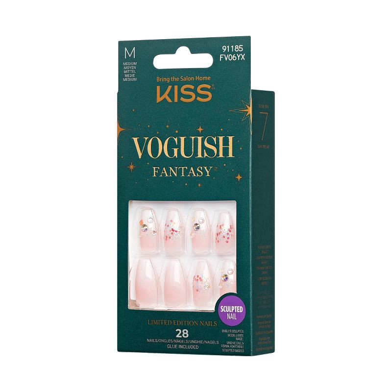 slide 3 of 8, KISS Voguish Fantasy Holiday Press-On Nails, White, Medium Length, Almond Shaped, 31 Ct., 1 ct