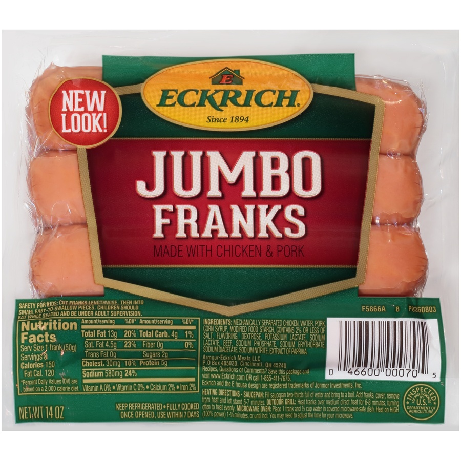 slide 1 of 1, Eckrich Jumbo Franks, 14 oz