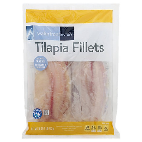 slide 1 of 1, Waterfront Bistro Tilapia Fillets Bonesless & Skinless, 16 oz