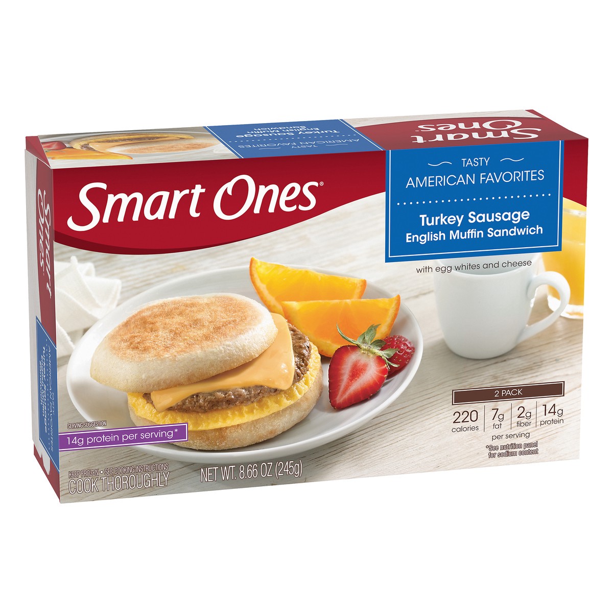 slide 3 of 10, Smart Ones Turkey Sausage English Muffin Sandwich with Egg Whites & Cheese Frozen Meal, 2 ct Box, 2 ct