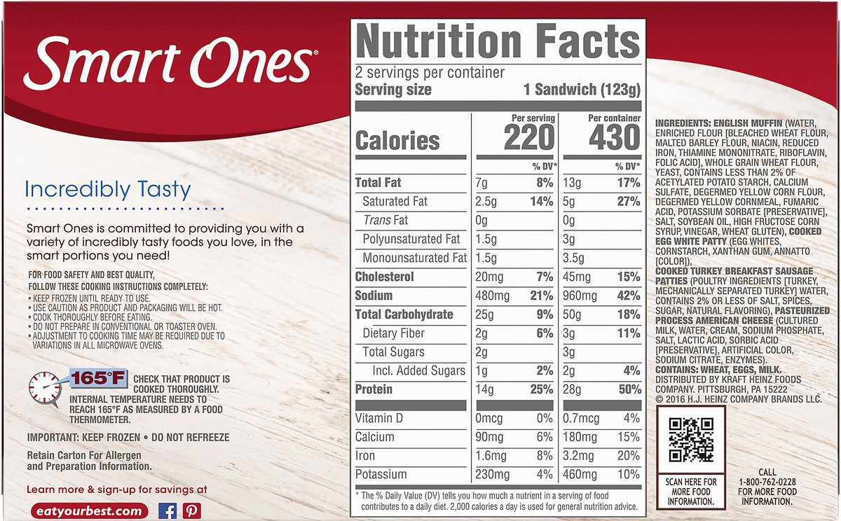 slide 5 of 10, Smart Ones Turkey Sausage English Muffin Sandwich with Egg Whites & Cheese Frozen Meal, 2 ct Box, 2 ct