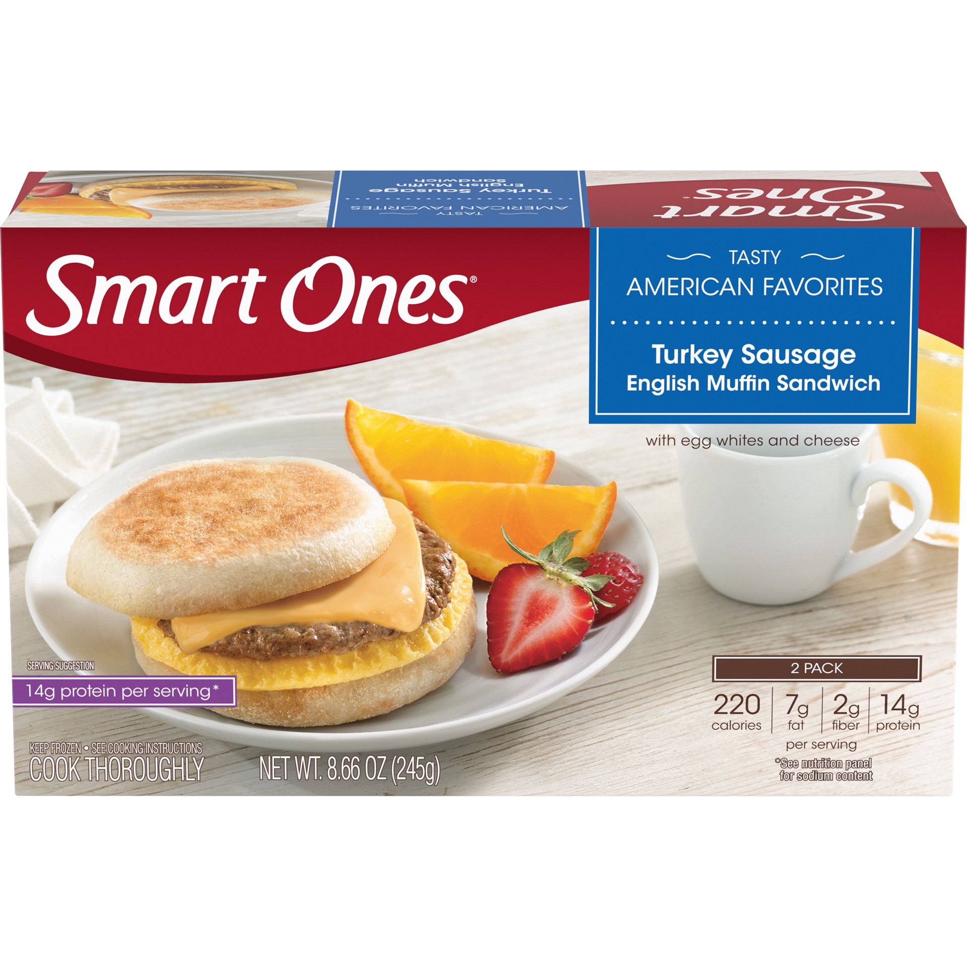 slide 1 of 10, Smart Ones Turkey Sausage English Muffin Sandwich with Egg Whites & Cheese Frozen Meal, 2 ct Box, 2 ct