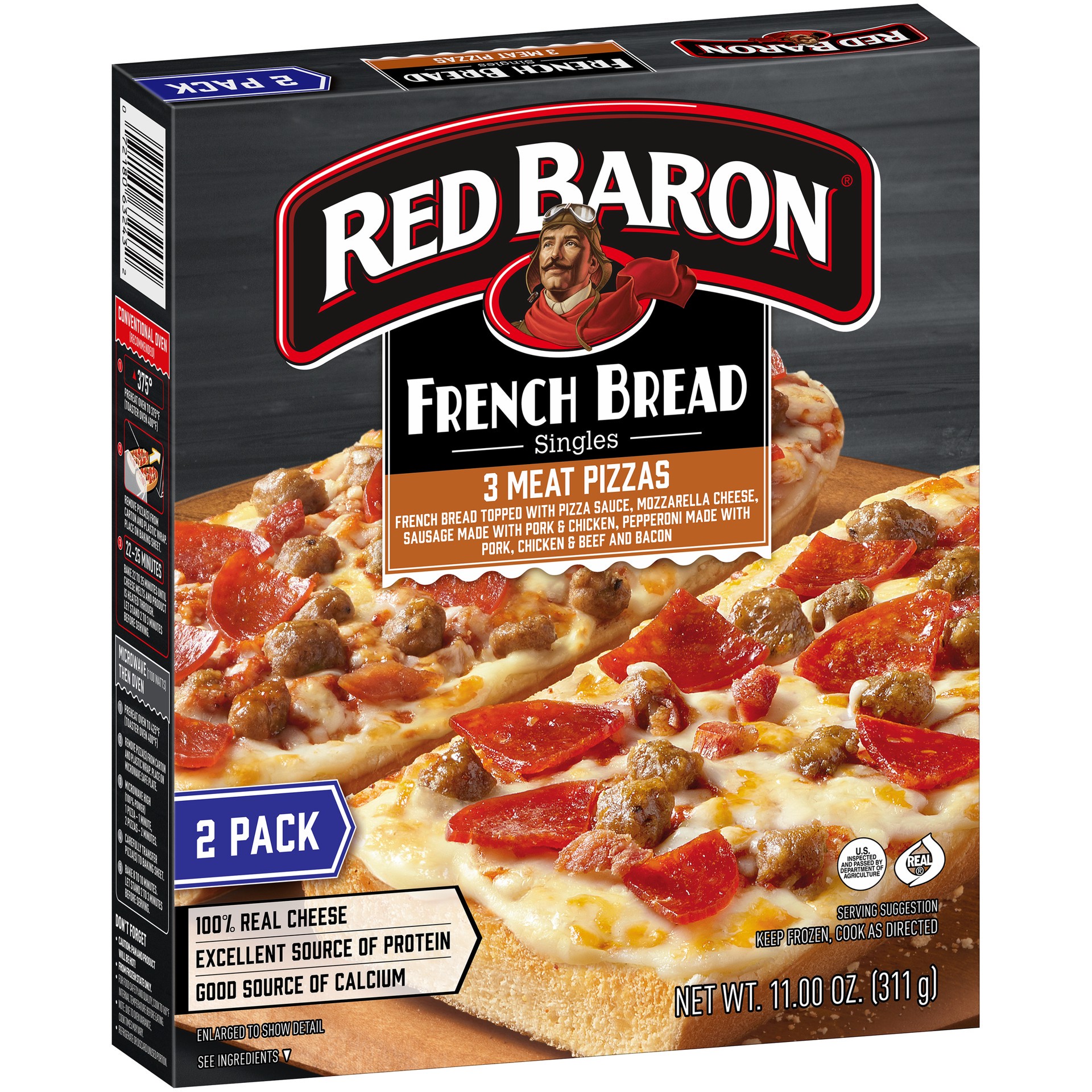 slide 3 of 5, Red Baron French Bread Three Meat Frozen Pizza - 11oz, 2 ct