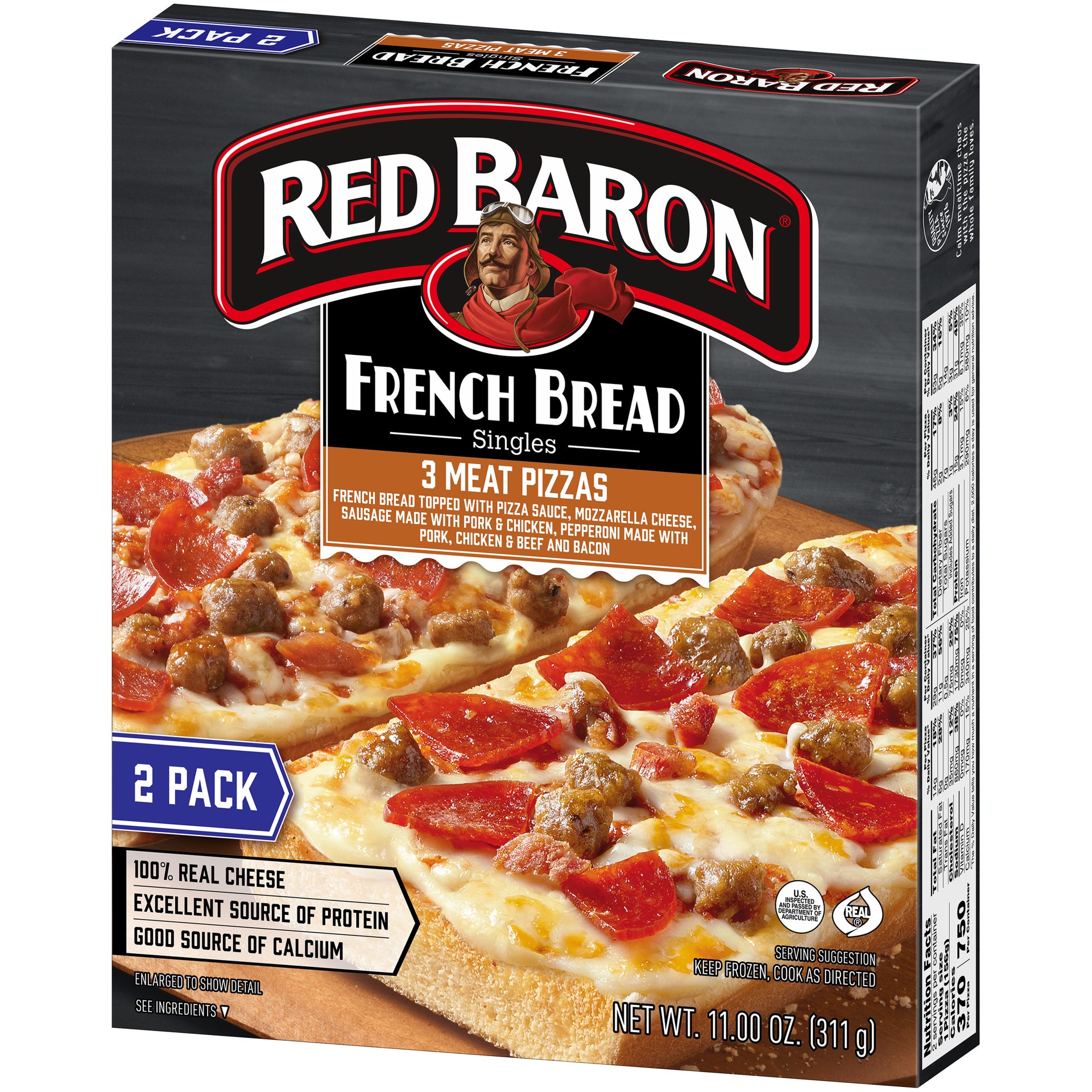 slide 5 of 5, Red Baron French Bread Three Meat Frozen Pizza - 11oz, 2 ct