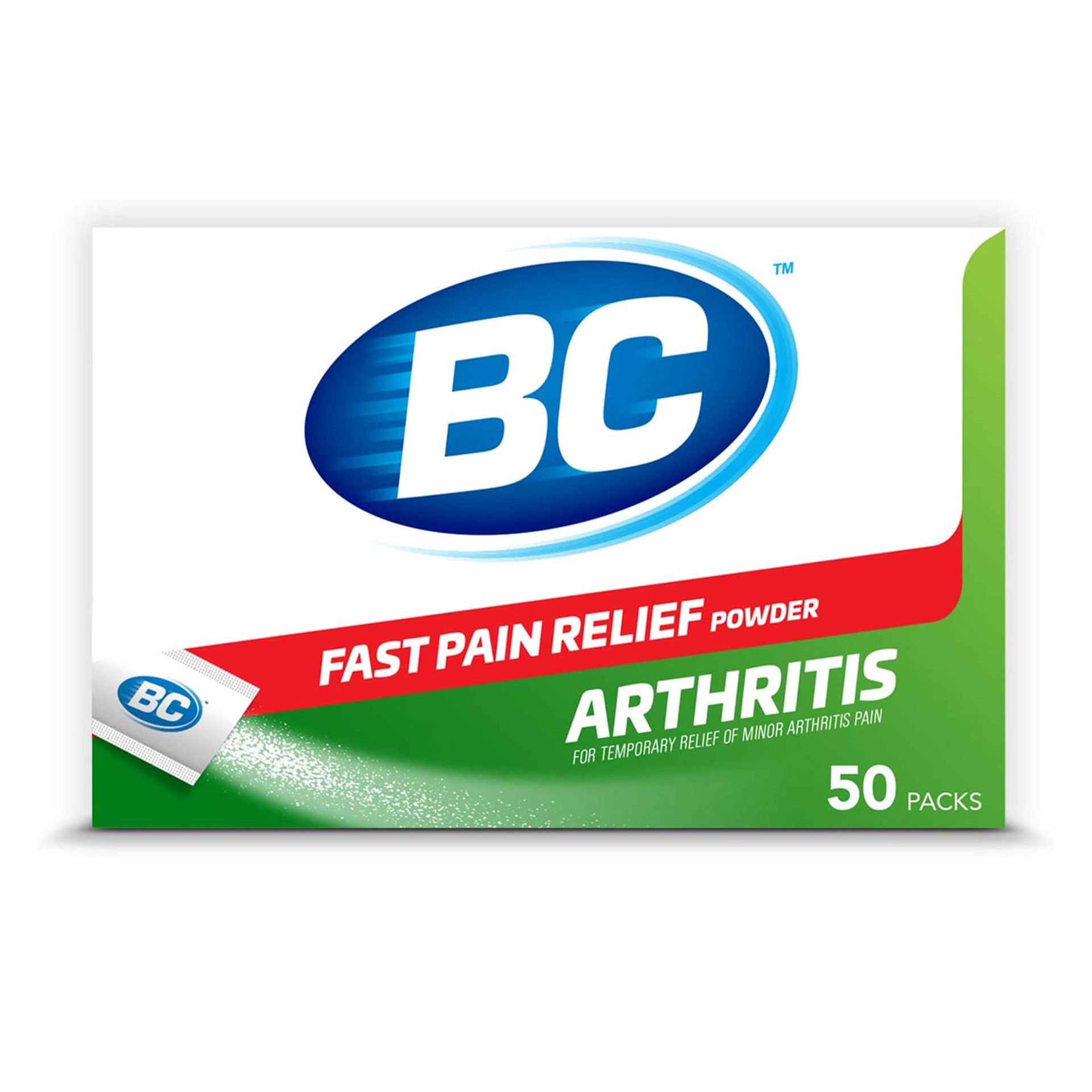 slide 1 of 3, BC Powder Arthritis Pain Reliever, Aspirin Dissolve Packs, 50 Count Powder Packets, 50 ct
