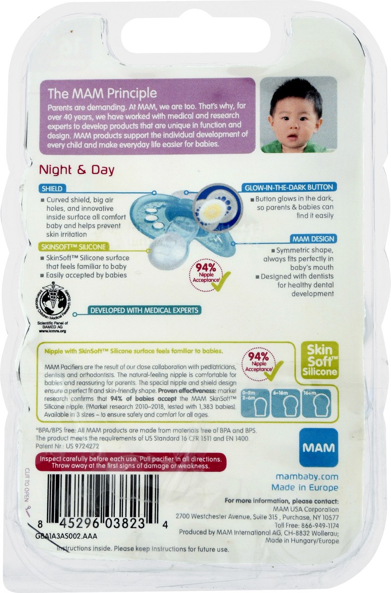 slide 5 of 9, MAM 16+ Months Night & Day Pacifiers 3 ea, 3 ct