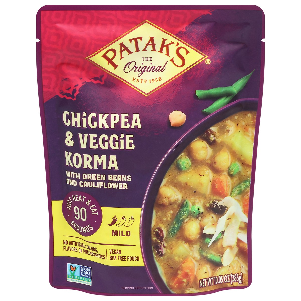 slide 1 of 13, Patak's Mild Chickpea & Veggie Korma with Green Beans and Cauliflower 10.05 oz, 10.05 oz