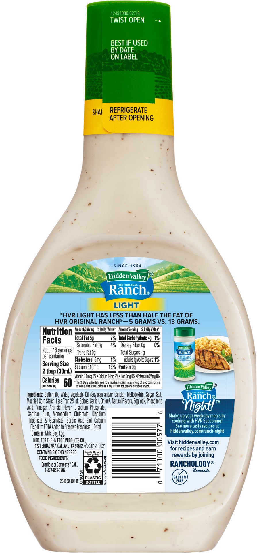 slide 3 of 5, Hidden Valley Original Ranch Light Salad Dressing & Topping, Gluten Free - 16 Ounce Bottle, 16 fl oz