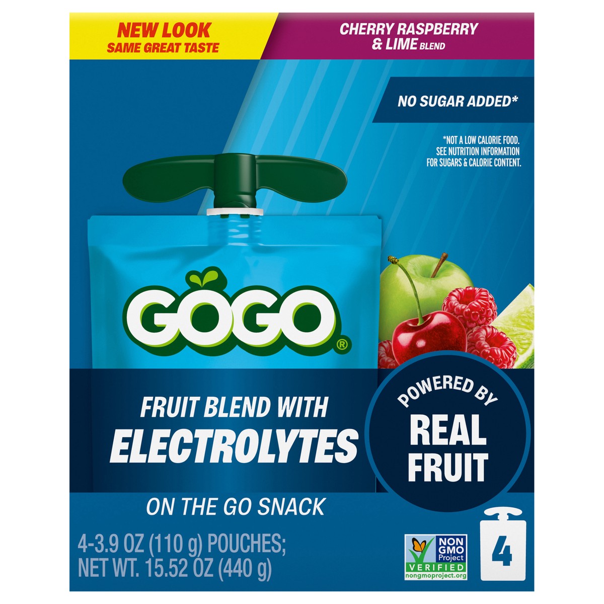 slide 1 of 13, GoGo squeeZ Cherry Raspberry & Lime Fruit Blend with Electrolytes - 4 x 3.9 oz Pouches, 4 ct