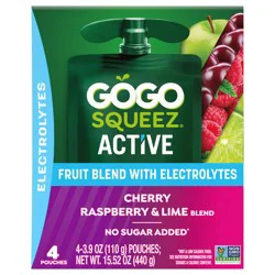 GoGo squeeZ Cherry Raspberry & Lime Fruit Blend with Electrolytes - 4 x 3.9 oz Pouches