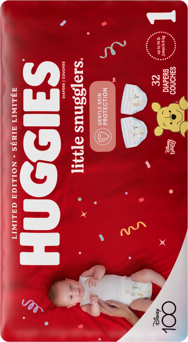 slide 4 of 9, Huggies Little Snugglers Baby Diapers, Size 1, 32 Ct, 32 ct