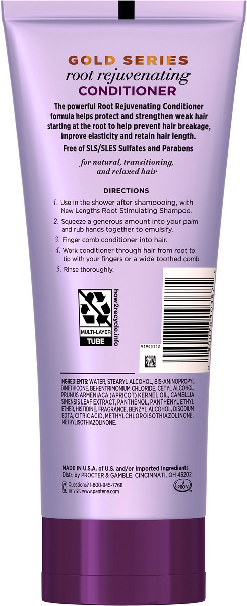 slide 3 of 3, Pantene Gold Series New Lengths Root Rejuvenating Conditioner, Apricot Oil & Green Tea, Moisturizes & Fortifies, for Natural, Textured, Curly, Coily Hair, Sulfate Free, Paraben Free, Dye Free, From Pantene, Ready for Growth? 11.1 FL OZ (328 mL), 11.1 fl oz