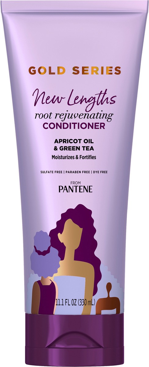 slide 2 of 3, Pantene Gold Series New Lengths Root Rejuvenating Conditioner, Apricot Oil & Green Tea, Moisturizes & Fortifies, for Natural, Textured, Curly, Coily Hair, Sulfate Free, Paraben Free, Dye Free, From Pantene, Ready for Growth? 11.1 FL OZ (328 mL), 11.1 fl oz