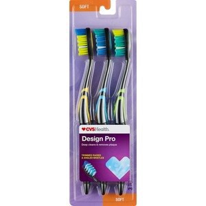 slide 1 of 1, CVS Health Design Pro Toothbrush, Soft Bristle, 3 Ct, 1 ct