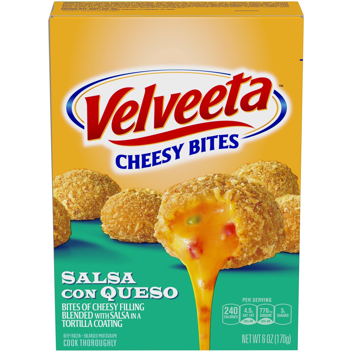slide 1 of 10, Velveeta Salsa con Queso Cheesy Bites Frozen Snacks, 6 oz Box, 170 g