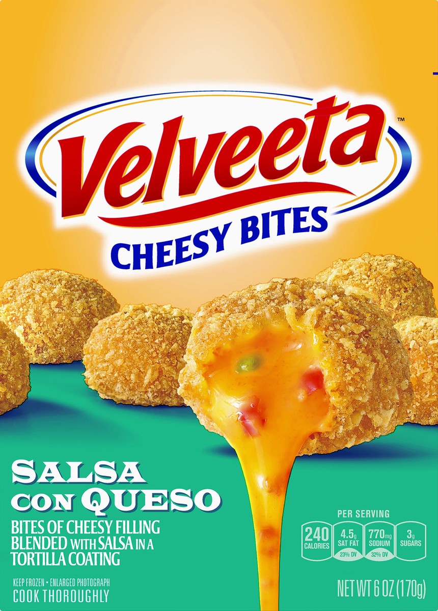 slide 1 of 10, Velveeta Salsa con Queso Cheesy Bites Frozen Snacks, 6 oz Box, 170 g