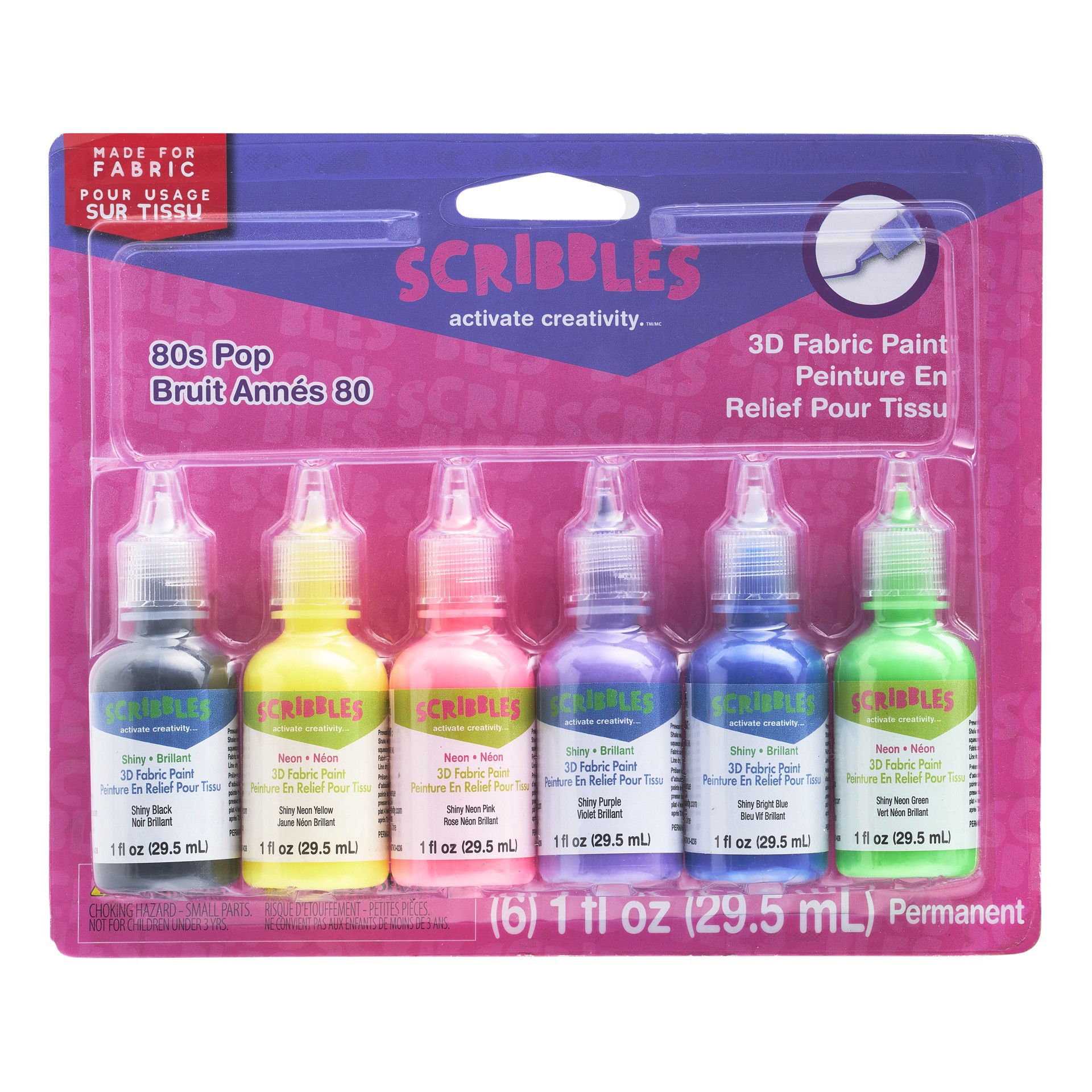 slide 3 of 3, Scribbles 80's Pop 3d Fabric Paint Set, 29.5 ml