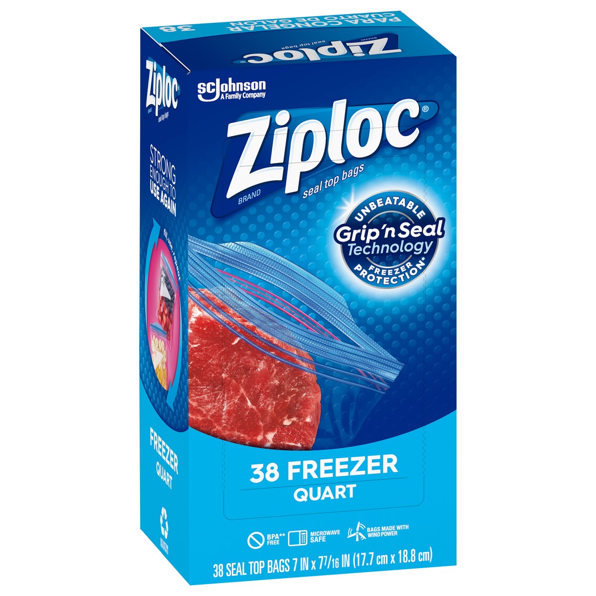 slide 2 of 6, Ziploc Brand Freezer Bags with New Stay Open Design, Quart, 38, Patented Stand-up Bottom, Easy to Fill Freezer Bag, Unloc a Free Set of Hands in the Kitchen, Microwave Safe, BPA Free, 38 ct