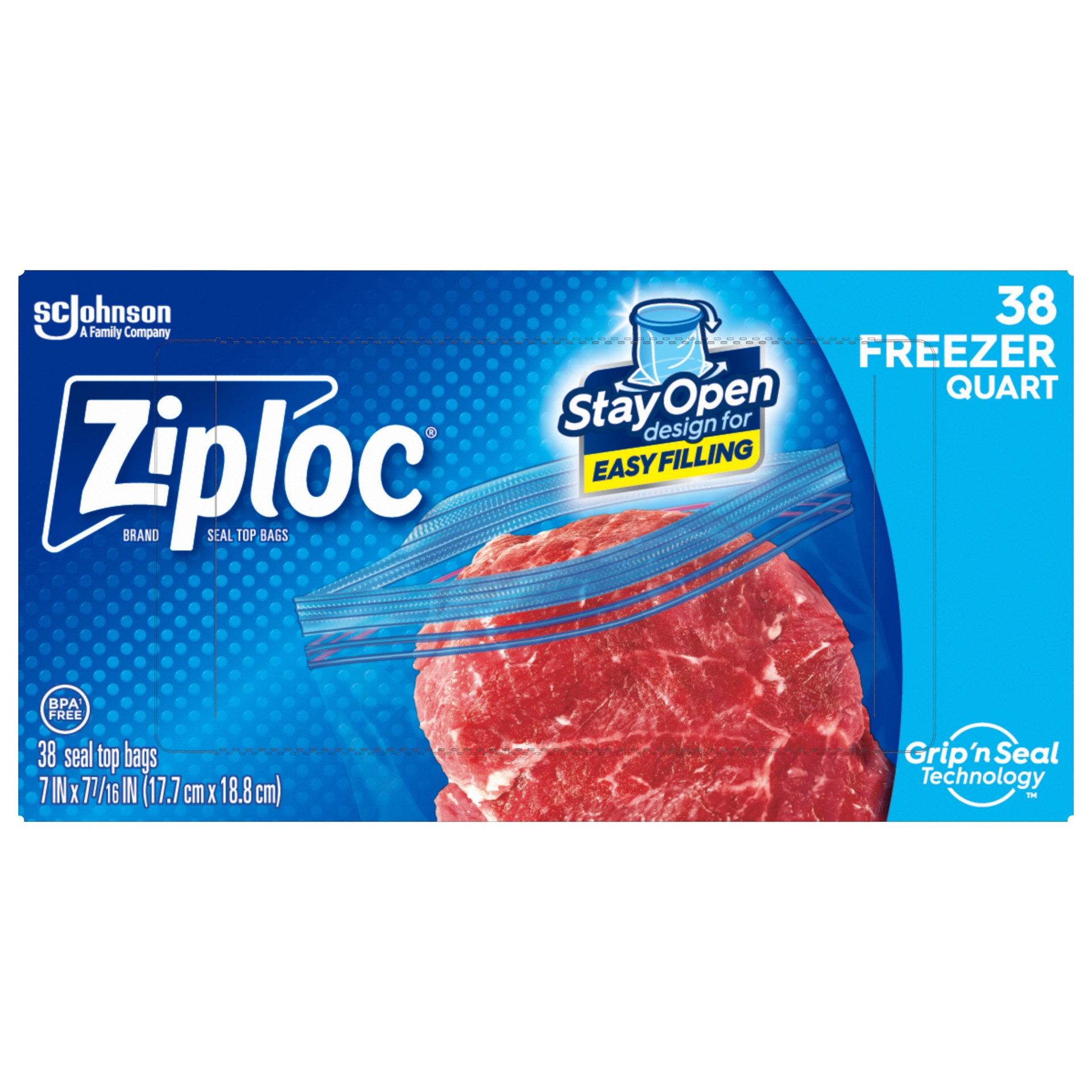 slide 1 of 6, Ziploc Freezer Quart Bags with Grip 'n Seal Technology - 38ct, 38 ct