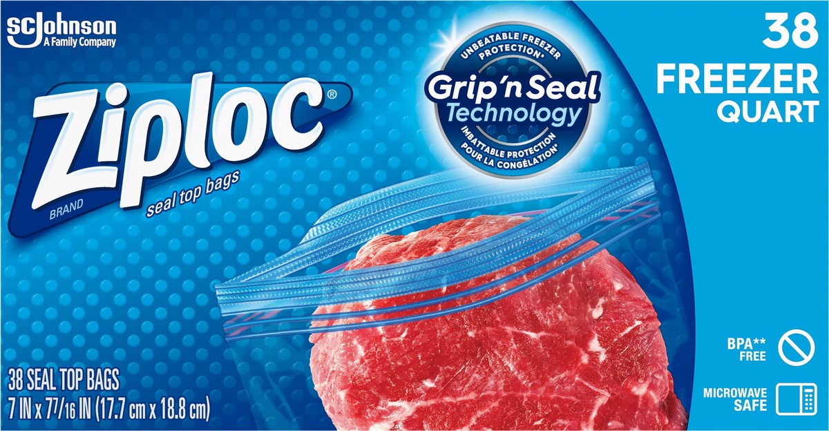 slide 1 of 6, Ziploc Brand Quart Freezer Storage Bags, Stay Open Design, Easy to Fill, 38 count, 38 ct