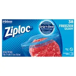 Ziploc Brand Freezer Bags with New Stay Open Design, Quart, 38, Patented Stand-up Bottom, Easy to Fill Freezer Bag, Unloc a Free Set of Hands in the Kitchen, Microwave Safe, BPA Free