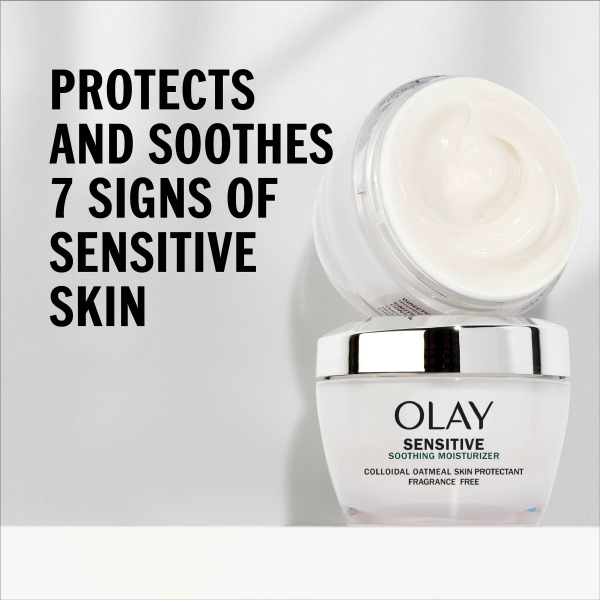 slide 16 of 22, Olay Sensitive Face Moisturizer Cream, 1.7 fl oz Fragrance Free Soothing Skin Care Treatment with Colloidal Oatmeal, 1.7 oz
