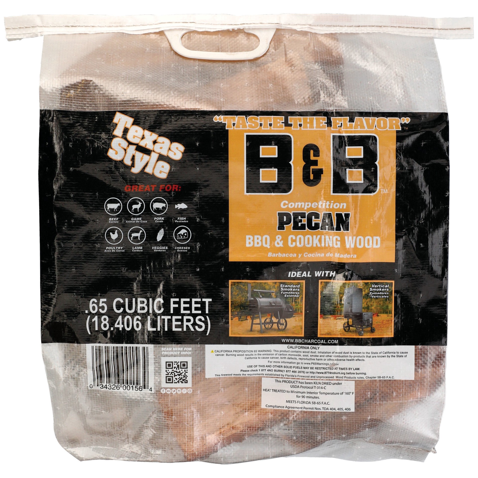 slide 1 of 1, B & B Charcoal Pecan Kiln Dried Cooking Grillwood, 0.65 cu ft
