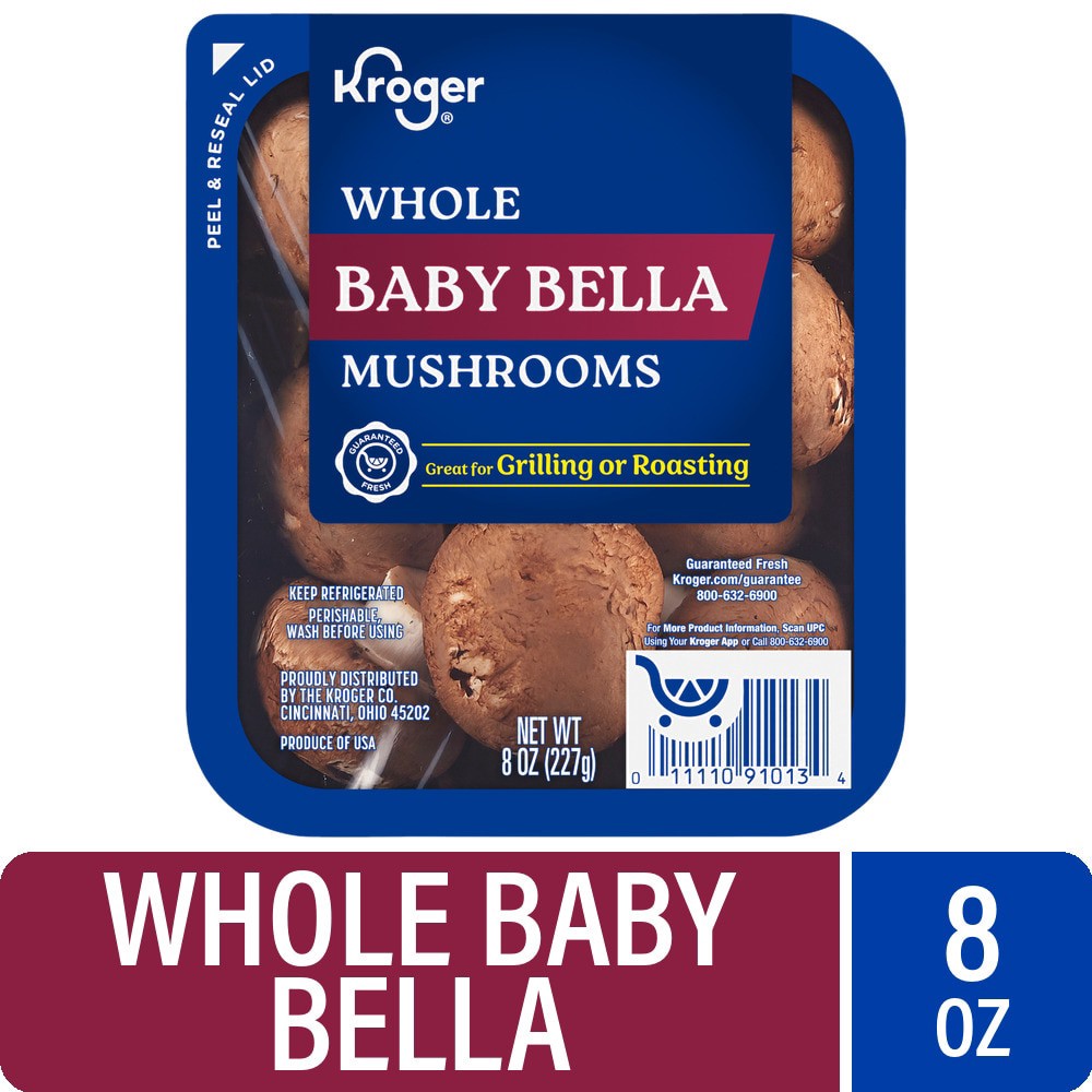 slide 1 of 2, Kroger Whole Baby Bella Mushrooms, 8 oz