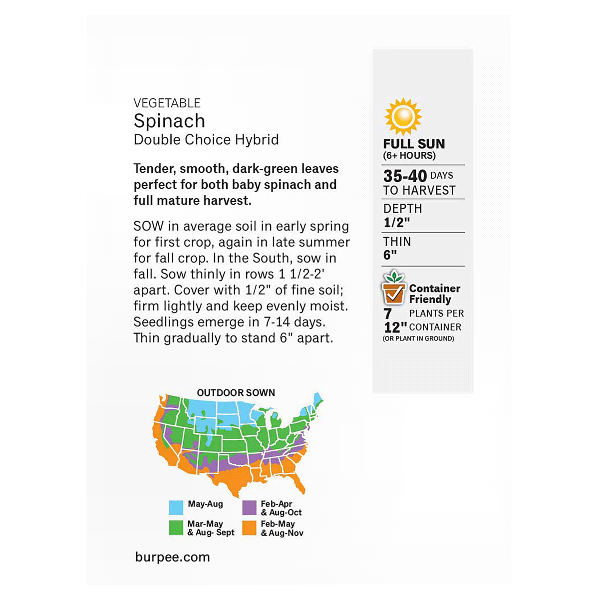 slide 5 of 5, Burpee Spinach Double Choice Hybrid Seeds, 1 ct