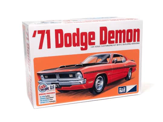 slide 1 of 4, Mpc 1971 Dodge Demon 1:25 Scale Model Kit, built size: 7.75 in