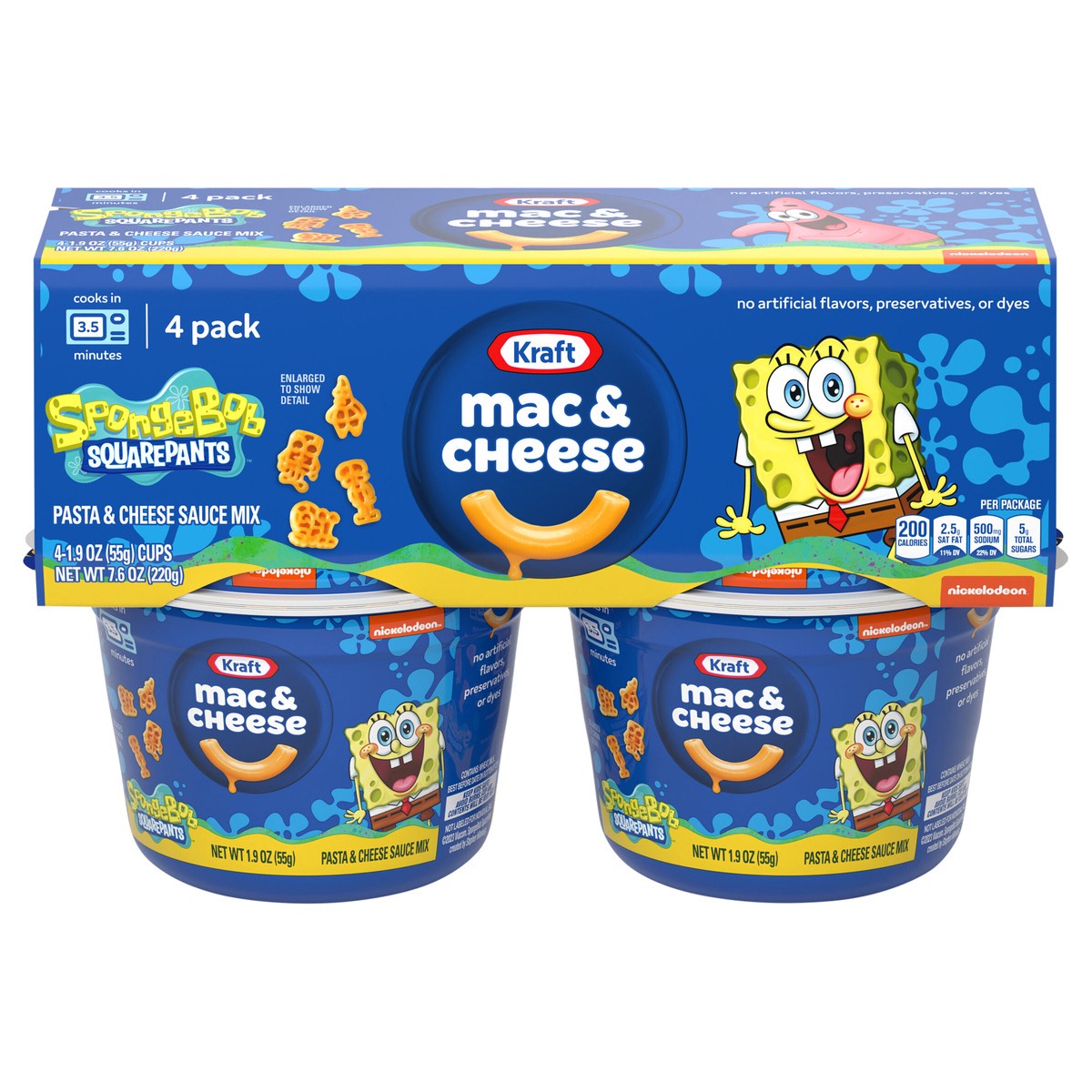 slide 1 of 5, Kraft Mac & Cheese Cups Macaroni and Cheese Microwavable Dinner SpongeBob SquarePants, 4 ct Pack, 1.9 oz Cups, 4 ct