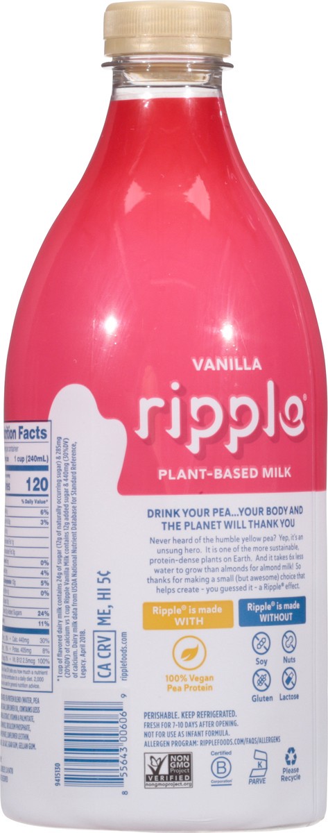 slide 5 of 9, Ripple Dairy-Free Plant-Based Vanilla Milk 48 fl oz, 48 fl oz