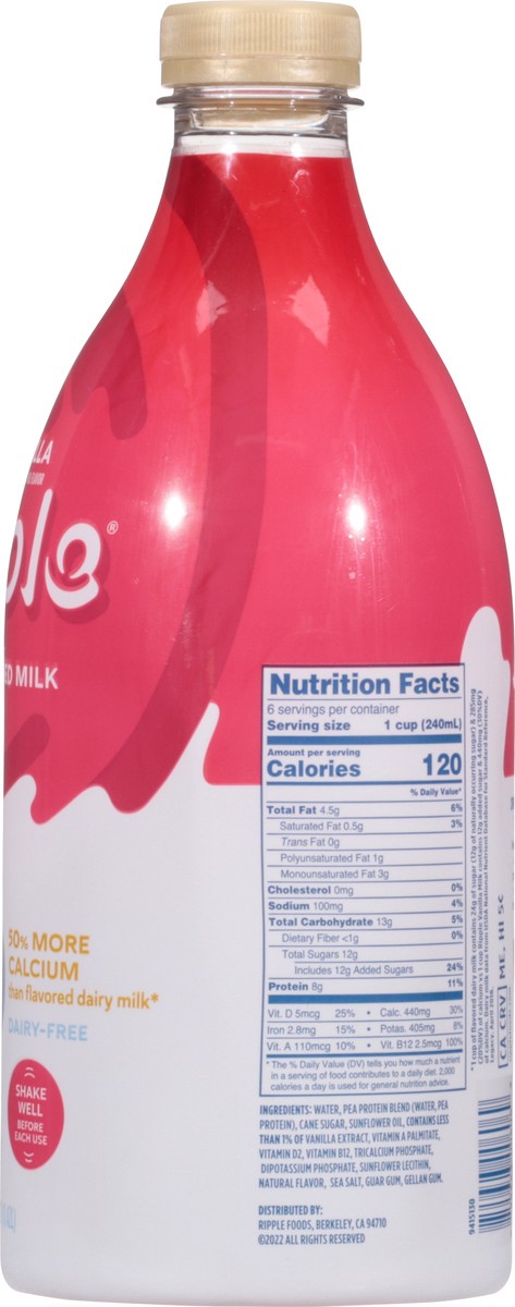 slide 8 of 9, Ripple Dairy-Free Plant-Based Vanilla Milk 48 fl oz, 48 fl oz