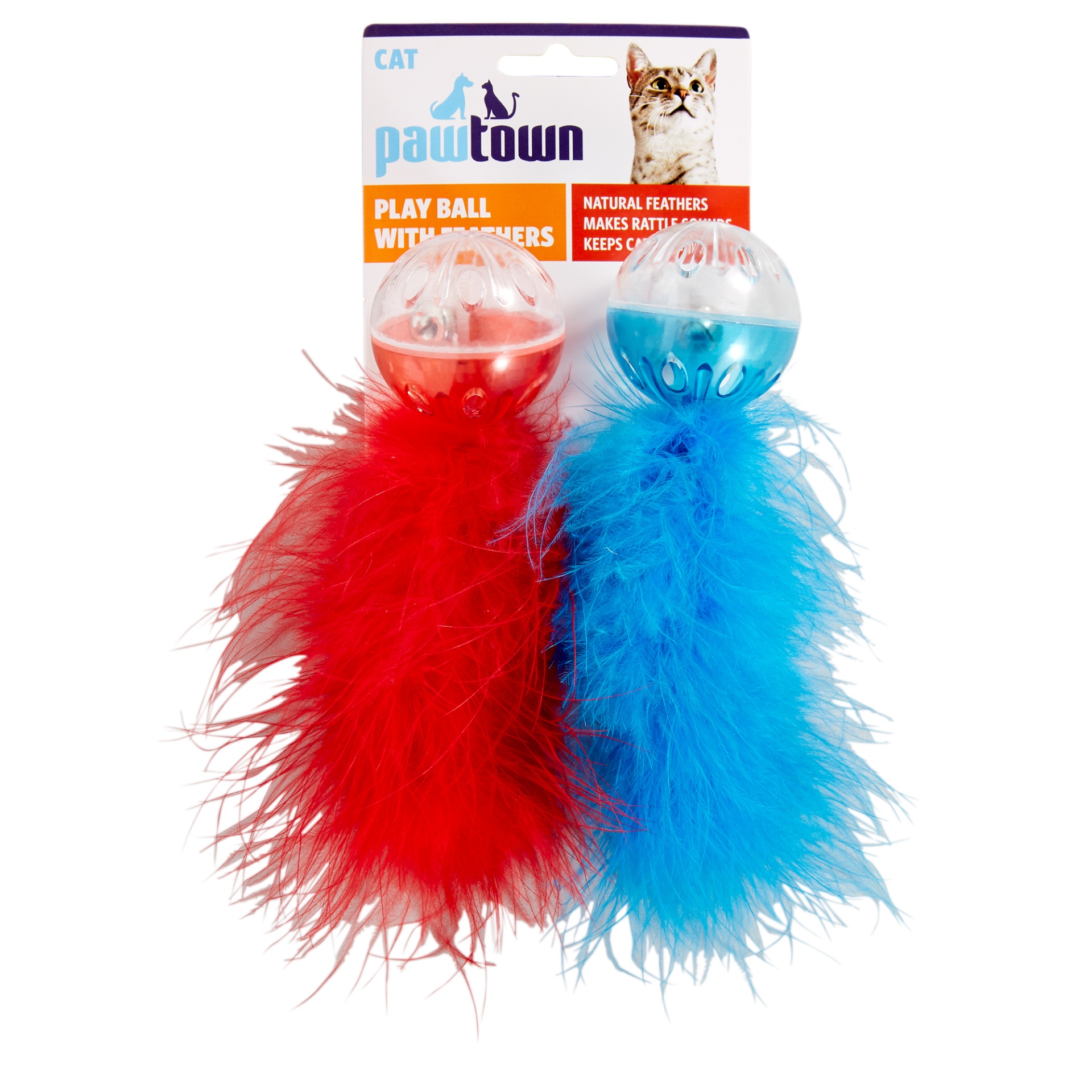 slide 1 of 2, Pawtown Play Ball with Feathers Cat Toy, 2 ct