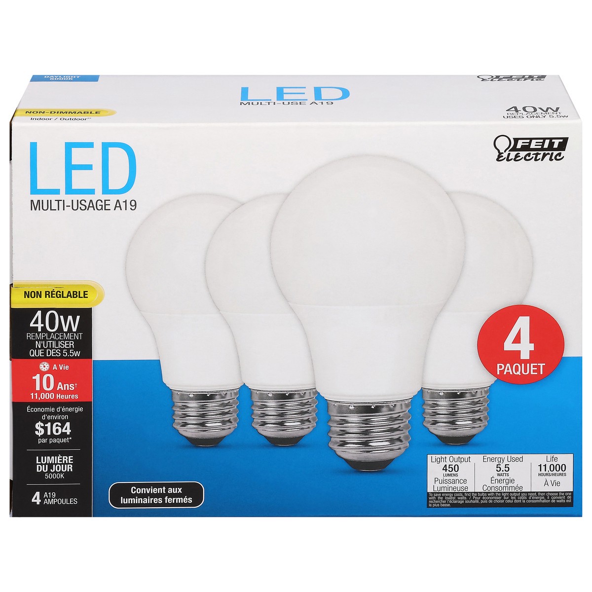 slide 12 of 16, Feit Electric 60 Watts LED Daylight Bulb 4 ea, 4 ct