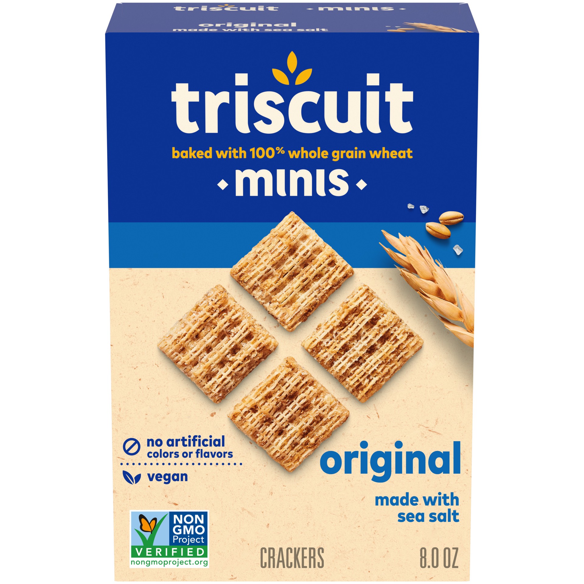 slide 1 of 9, Triscuit Minis Original Whole Grain Wheat Crackers, Vegan Crackers, 8 oz, 8 oz