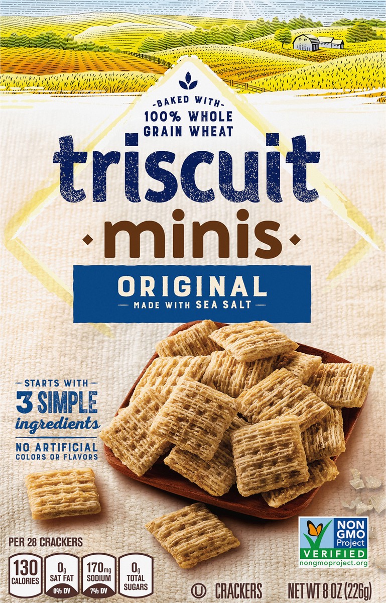 slide 6 of 9, Triscuit Minis Original Whole Grain Wheat Crackers, Vegan Crackers, 8 oz, 8 oz