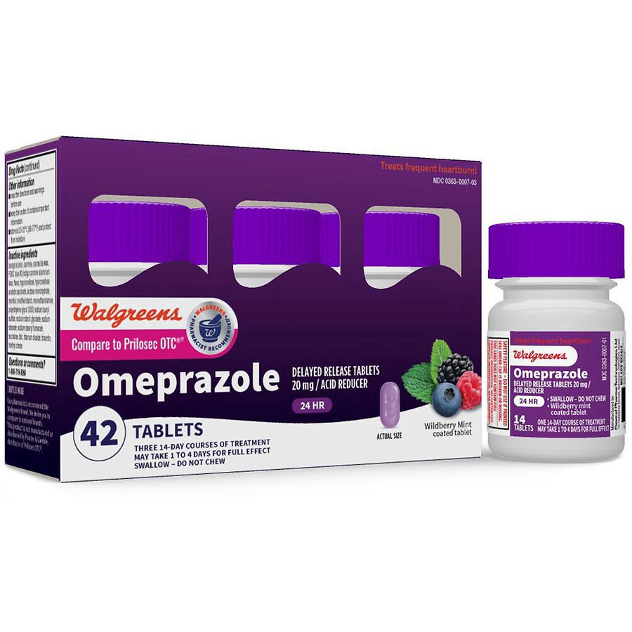 slide 3 of 5, Walgreens Omeprazole Delayed Release Tablets 20 mg, Acid Reducer Wildberry Mint, 42 ct