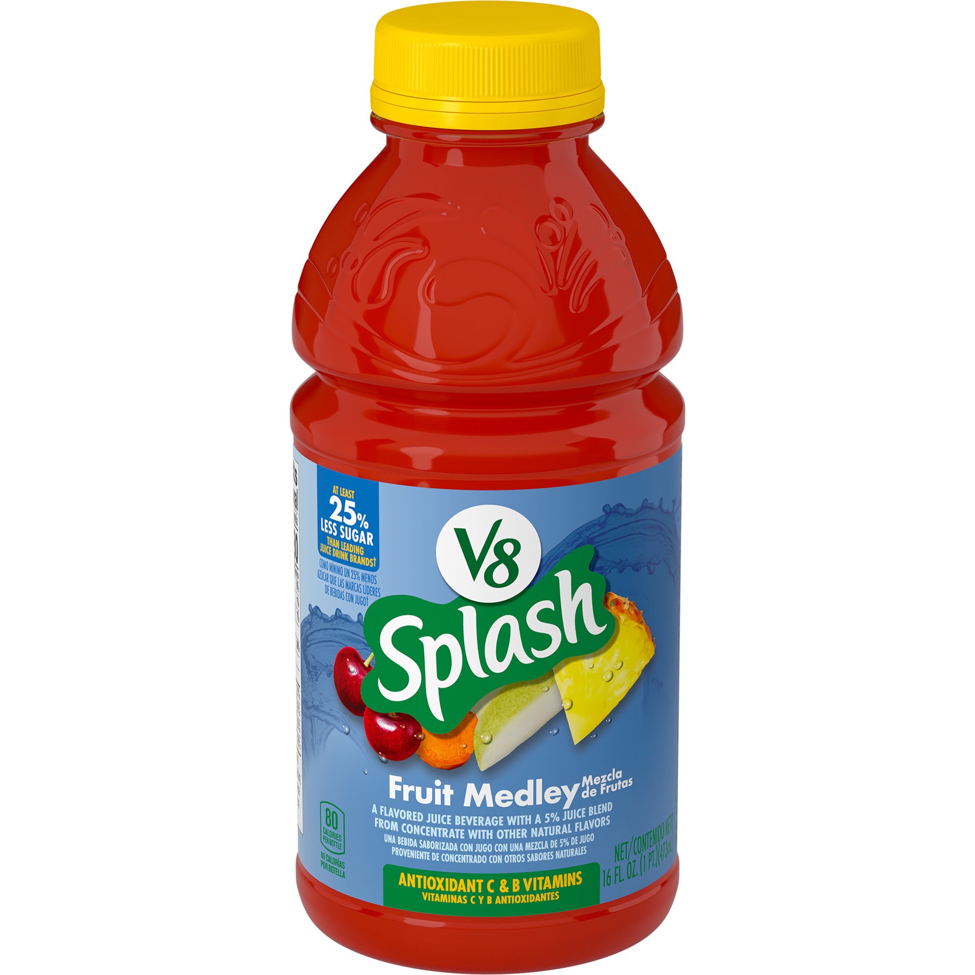 slide 1 of 5, V8 Splash Fruit Medley Flavored Juice Beverage, 16 fl oz Bottle, 16 oz