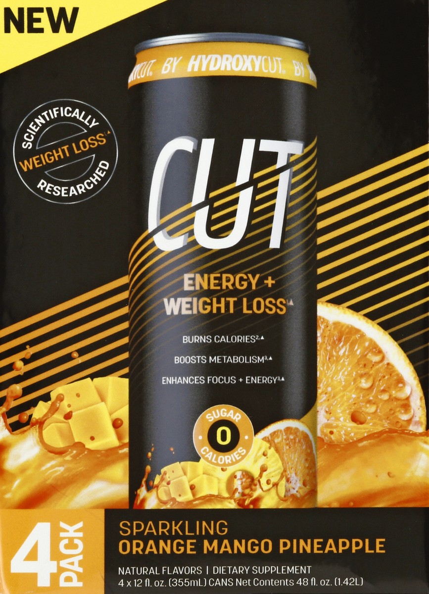 slide 1 of 9, Cut by Hydroxycut 4 Pack Sparkling Orange Mango Pineapple Energy Drink 4 ea - 4 ct, 4 ct