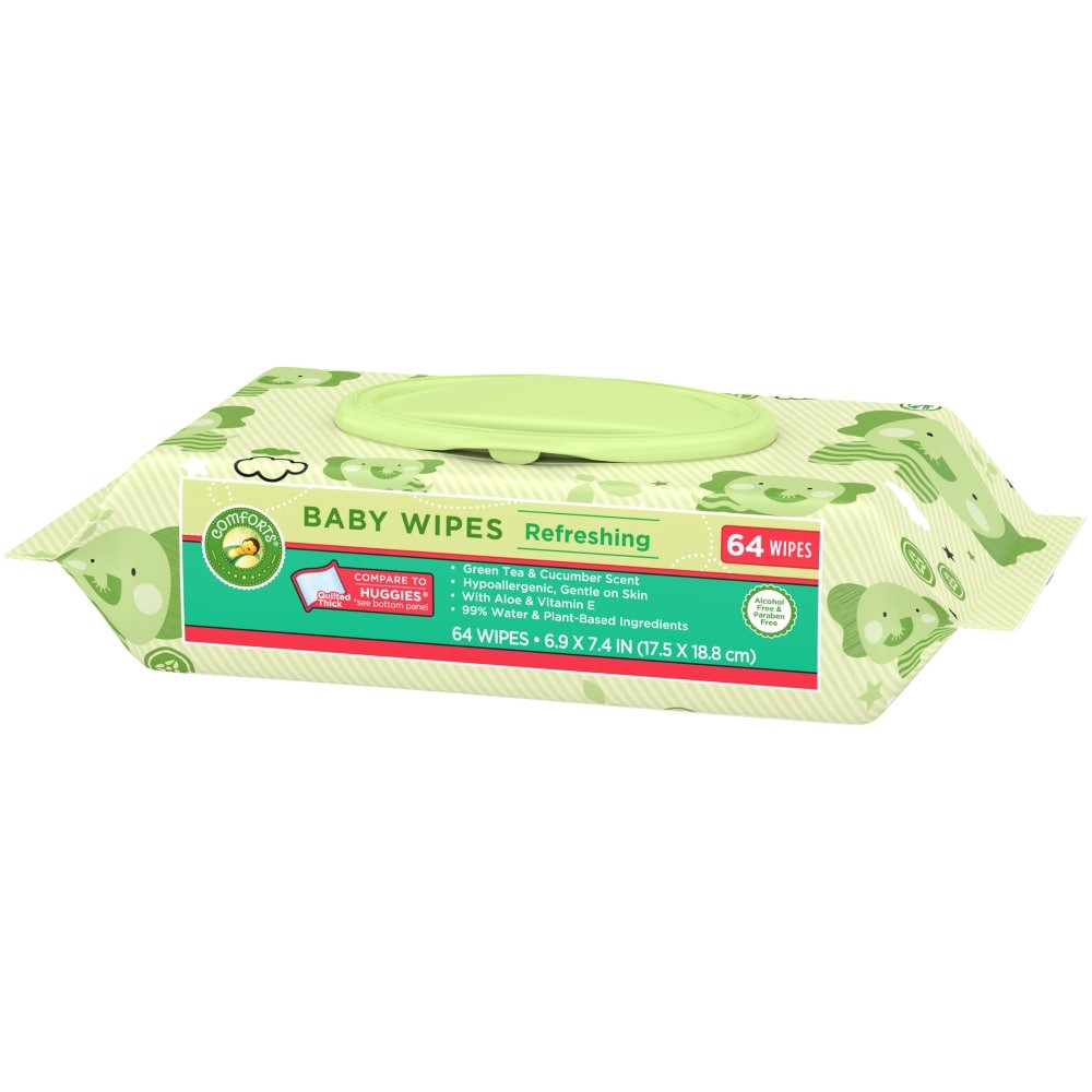 slide 3 of 3, Comforts Refreshing Green Tea Cucumber Scent Baby Wipes, 64 ct