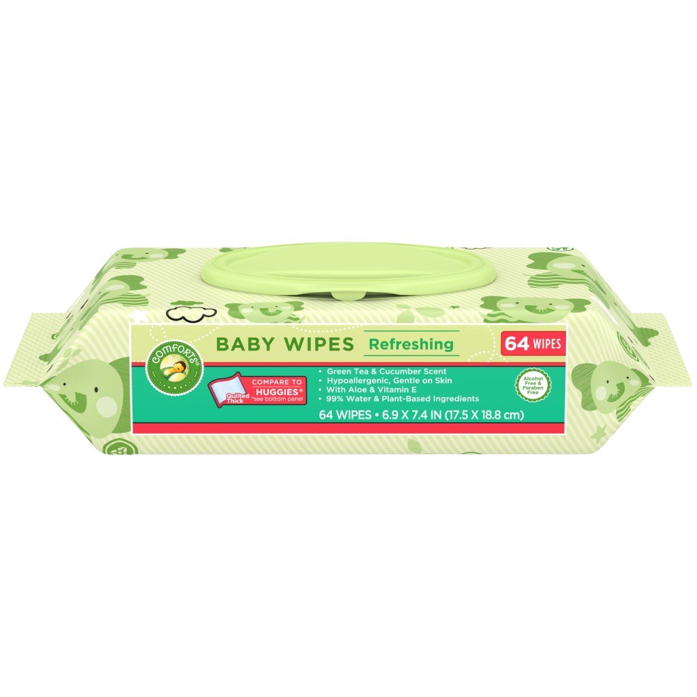 slide 2 of 3, Comforts Refreshing Green Tea Cucumber Scent Baby Wipes, 64 ct