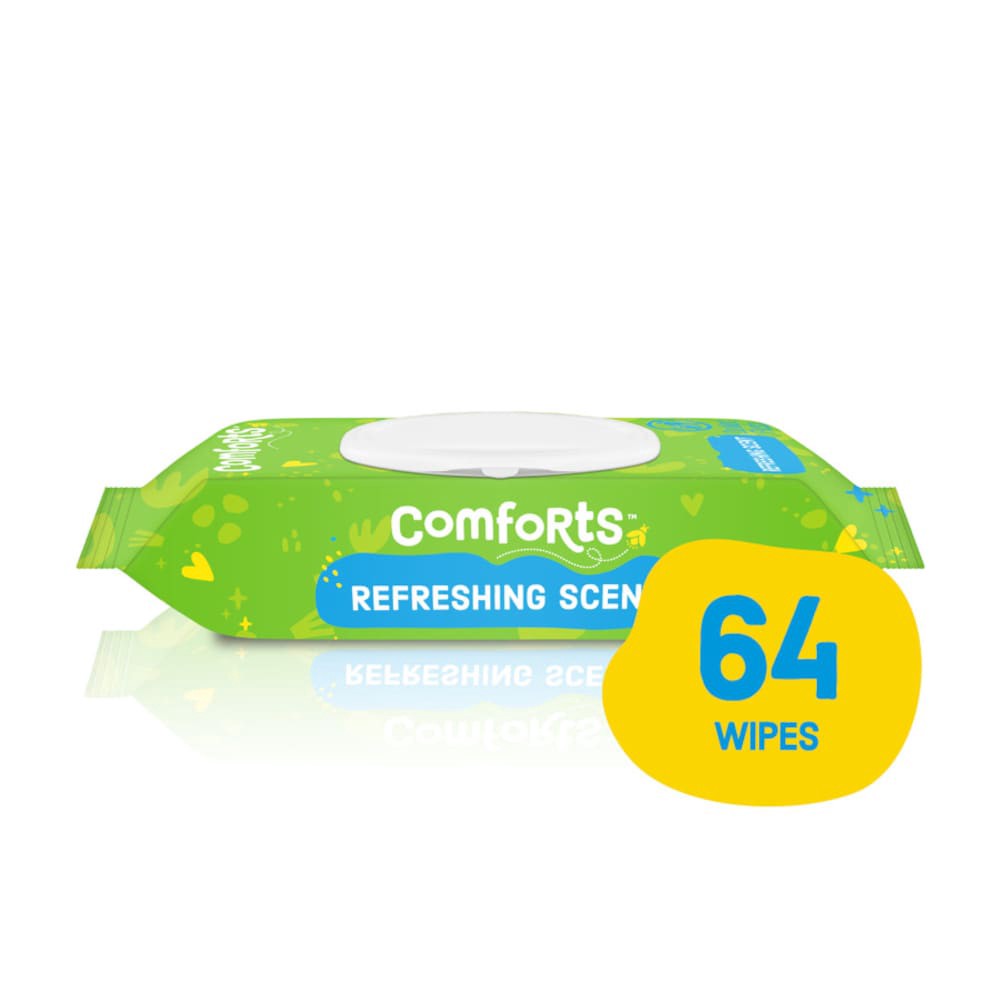 slide 1 of 3, Comforts Refreshing Green Tea Cucumber Scent Baby Wipes, 64 ct