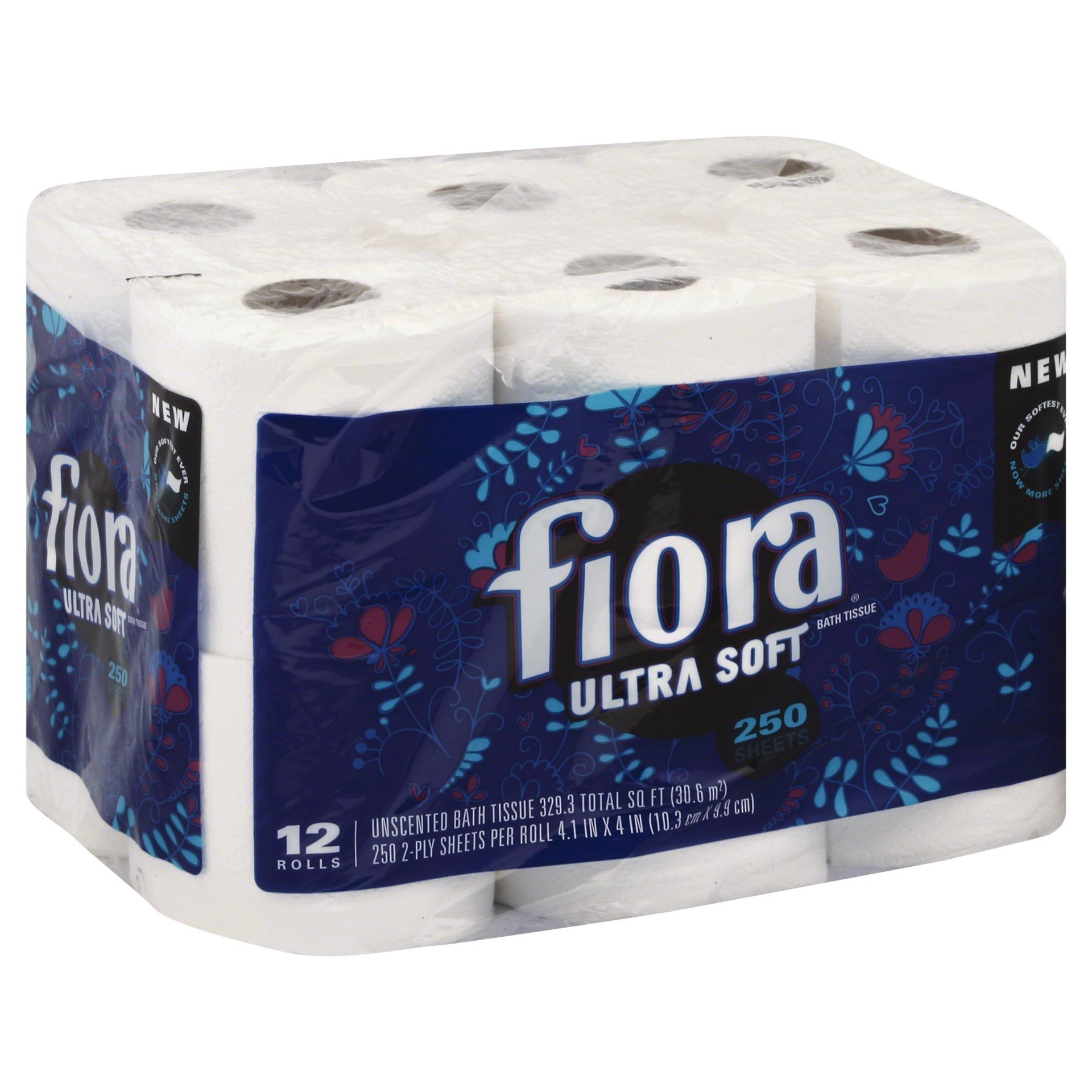 slide 1 of 9, Fiora 2-Ply Double Rolls Ultra Soft Unscented Bath Tissue 12 ea, 12 ct