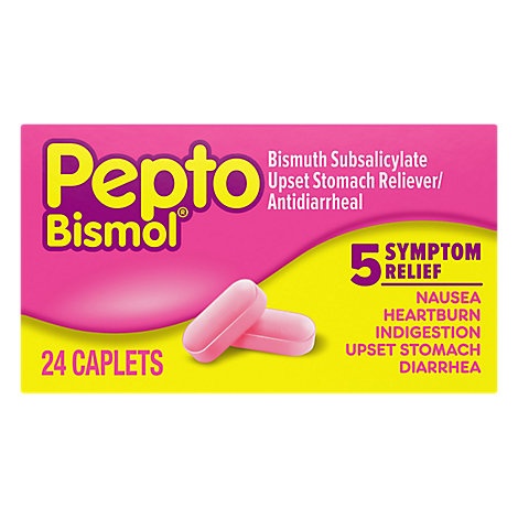 slide 1 of 1, Pepto-Bismol 5 Symptom Relief Anti Diarrhea Caplets, 24 ct