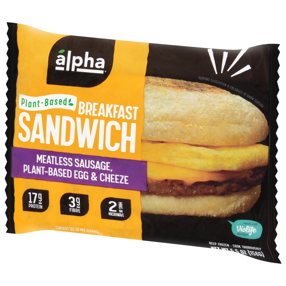 slide 3 of 9, Alpha Meatless Sausage, Plant-Based Egg & Cheeze Breakfast Sandwich 5.5 oz, 5.5 oz